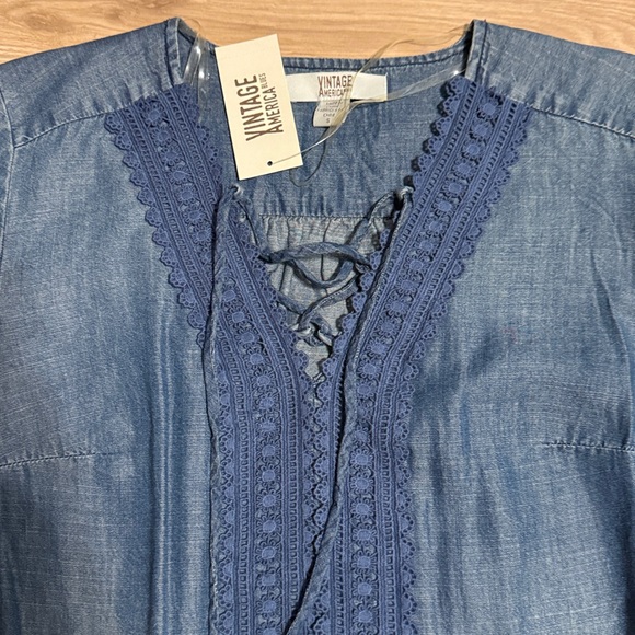 Vintage America Blue Denim Long Sleeve Top - Picture 2 of 10